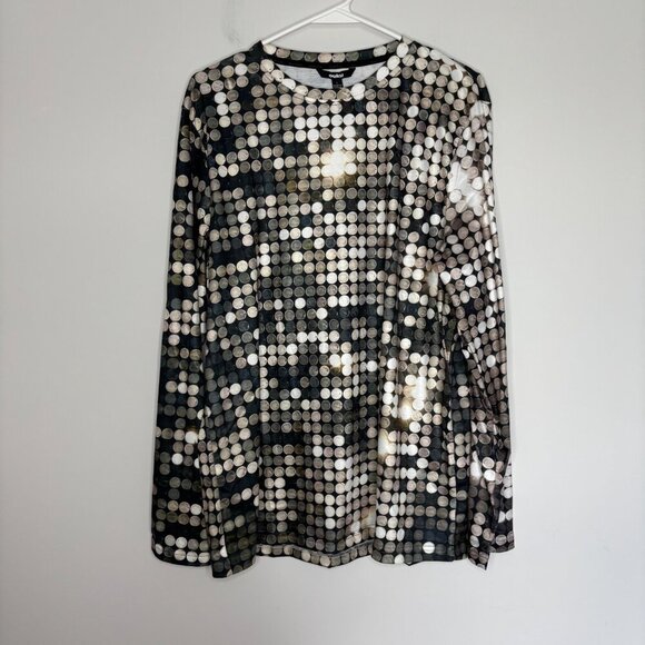 OUKU NEW Crew Neck Sparkling Glitter Money Tee Mens L Long Sleeve - Picture 5 of 8